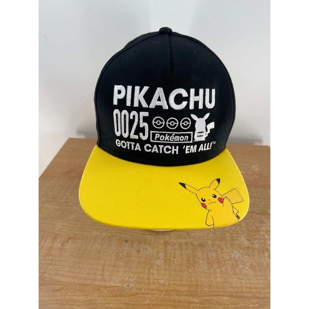 Pokemon Pikachu 0025 Gotta Catch Em All Snapback Hat Black Yellow Flat Bill Cap